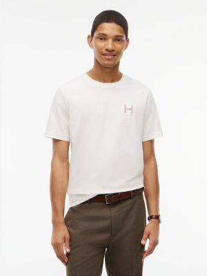 yellow rundhals-t-shirt mit aufgesticktem college-logo für herren - tommy hilfiger
