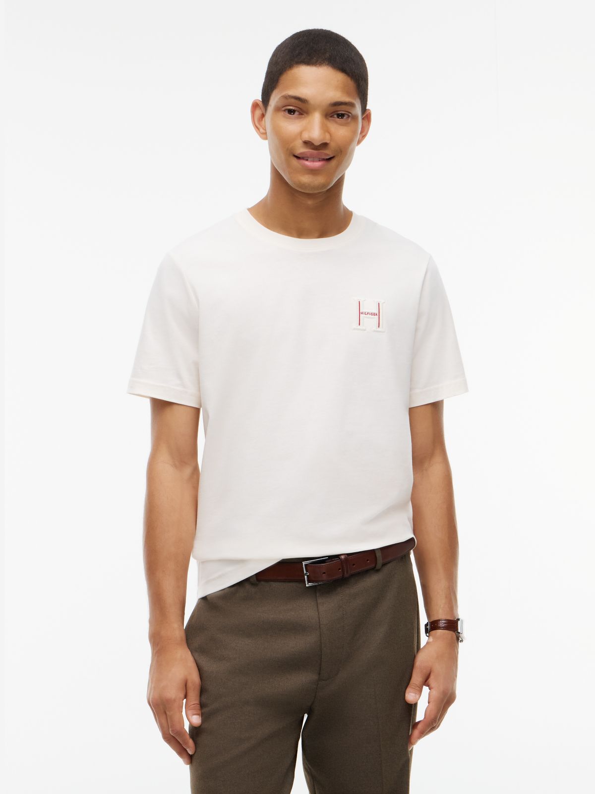 Varsity Logo Embroidery Crew Neck T-Shirt — Yellow
