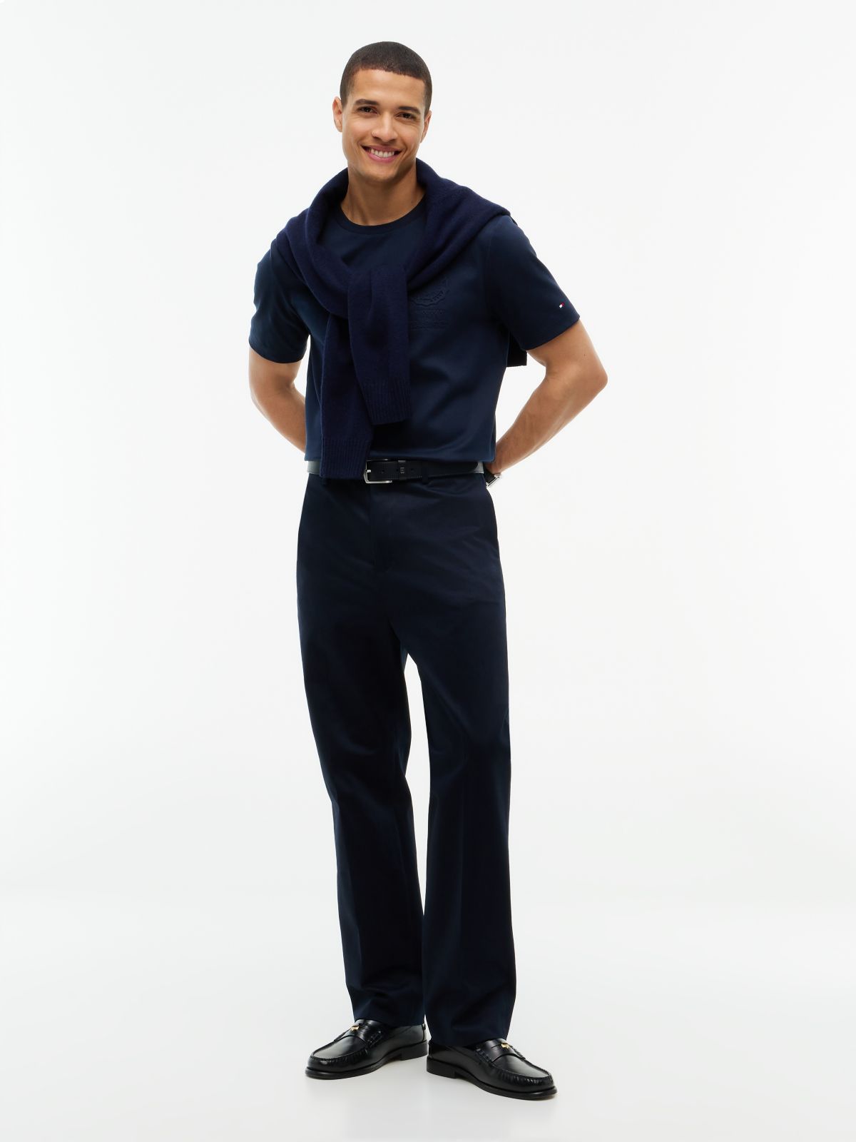 Embossed Logo Interlock Knit T-Shirt — Blue