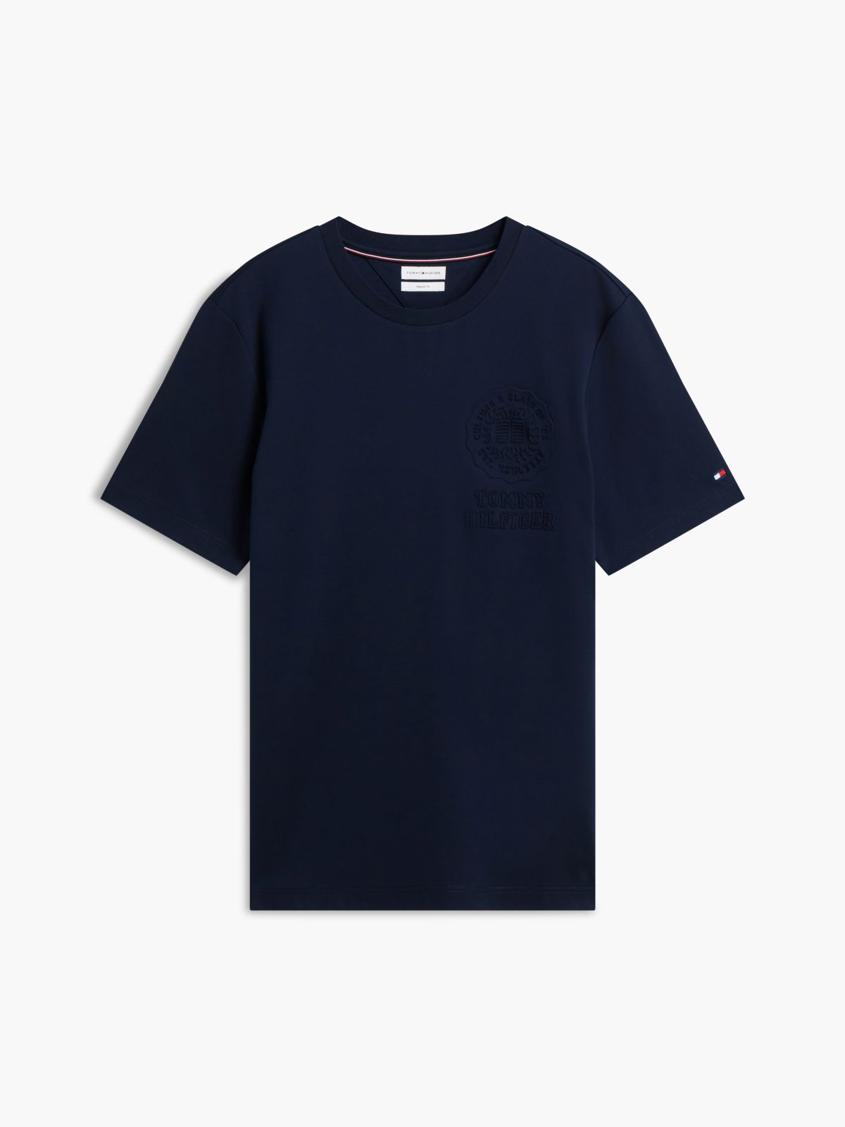 Embossed Logo Interlock Knit T-Shirt — Blue