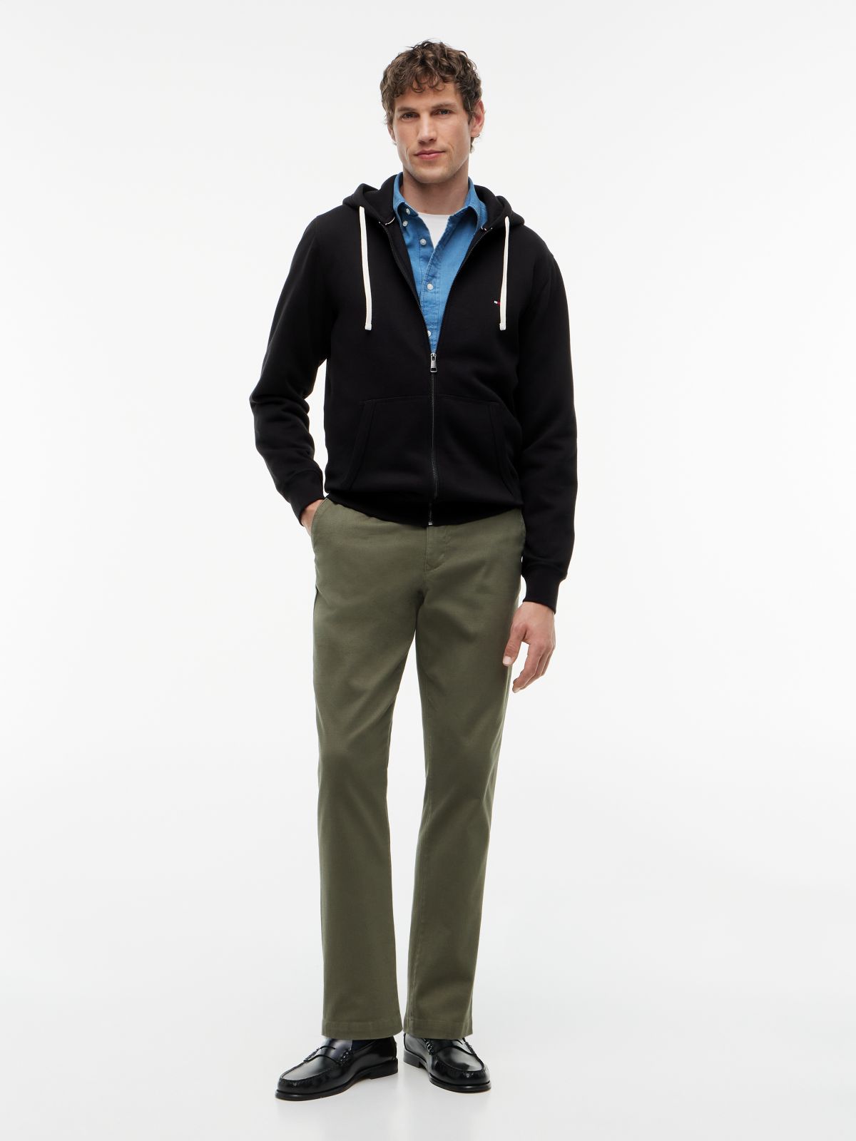 Flag Embroidery Fleece Zip-Thru Hoody — Black
