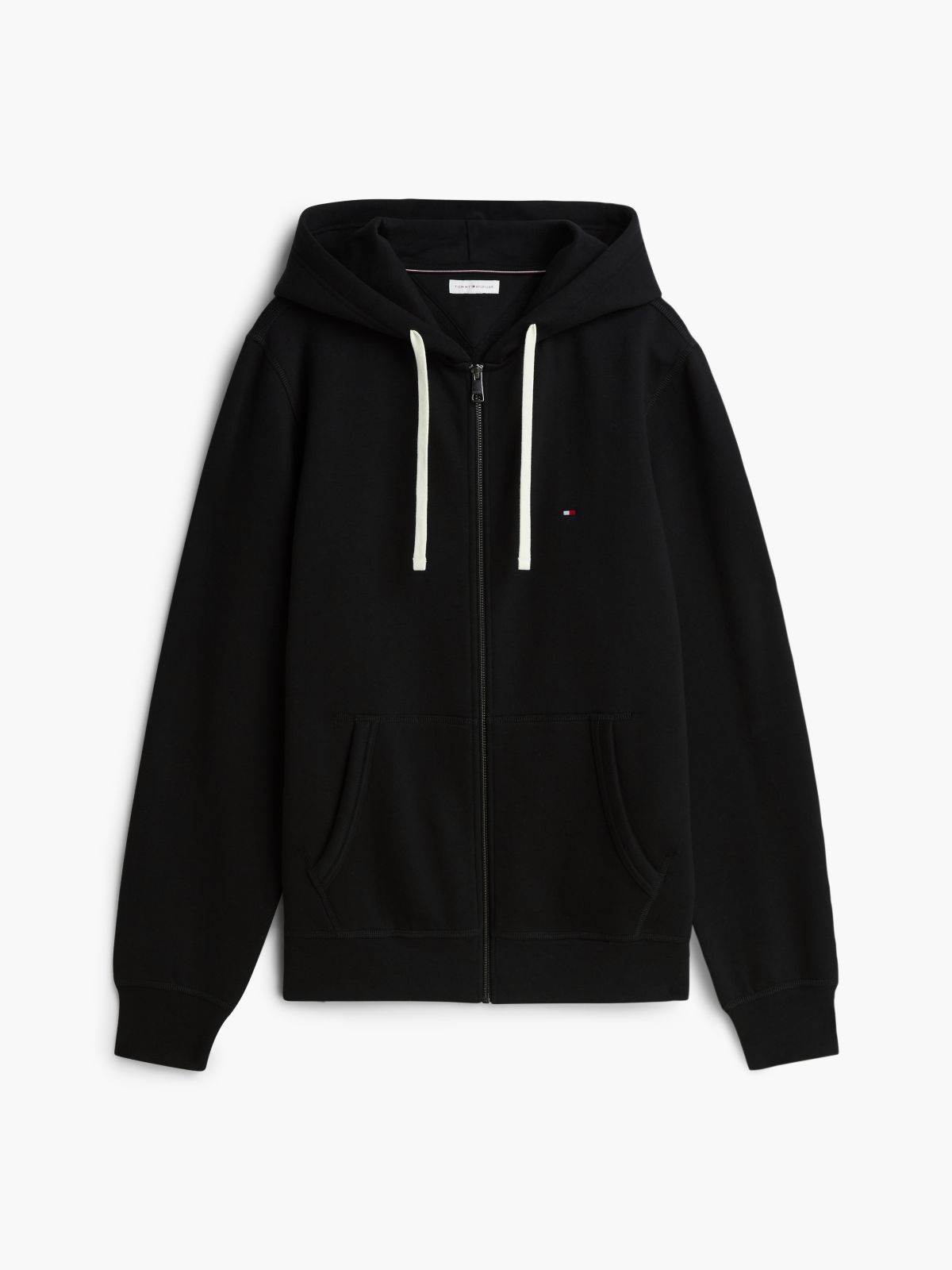 Flag Embroidery Fleece Zip-Thru Hoody — Black