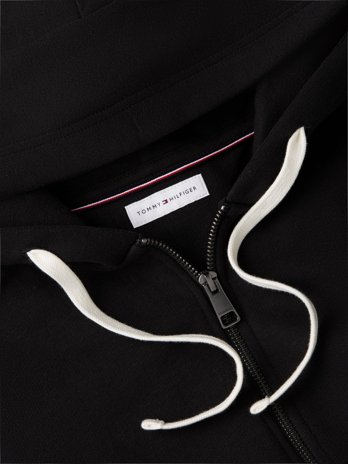 Flag Embroidery Fleece Zip-Thru Hoody — Black