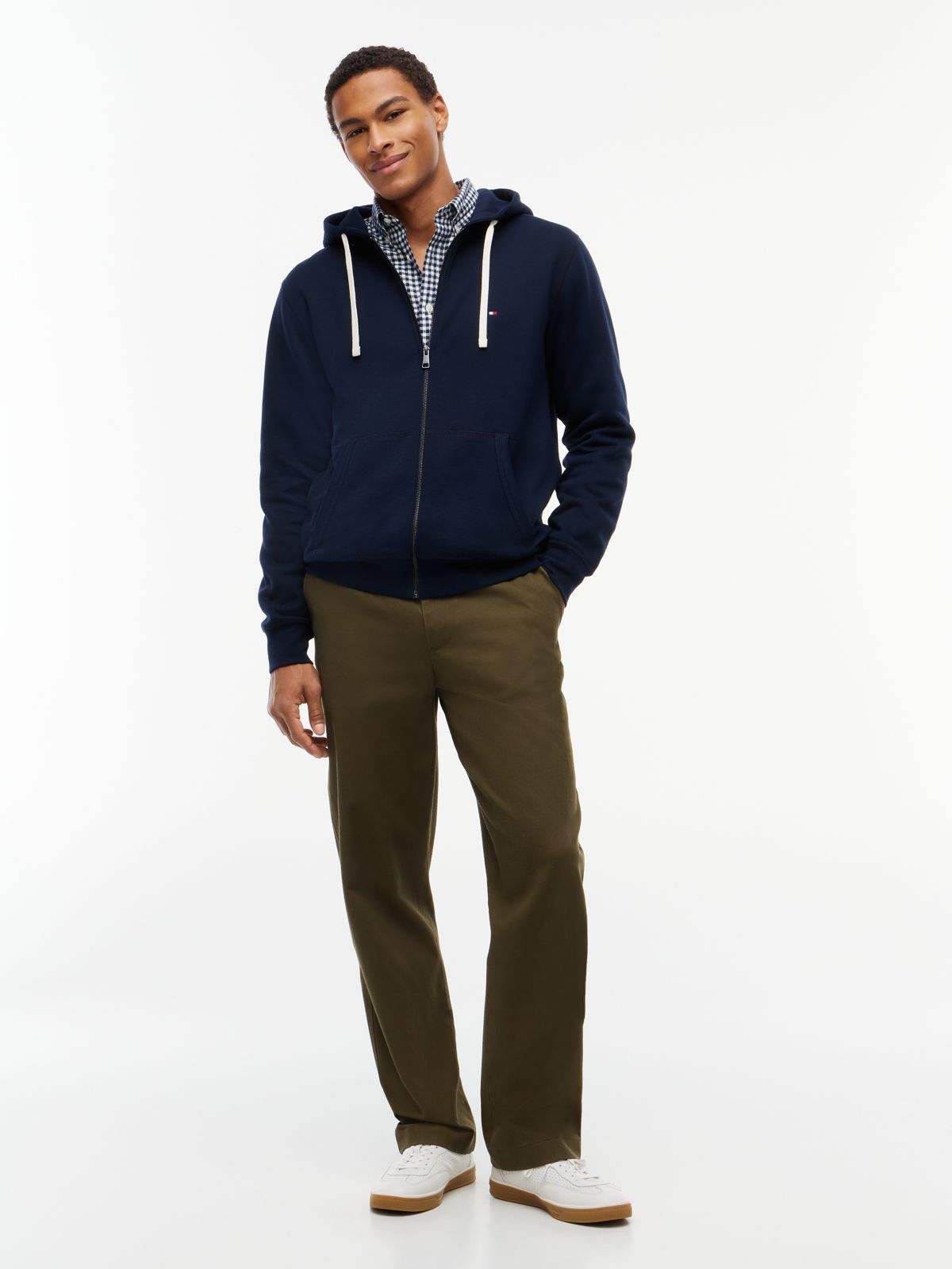 Flag Embroidery Fleece Zip-Thru Hoody — Blue