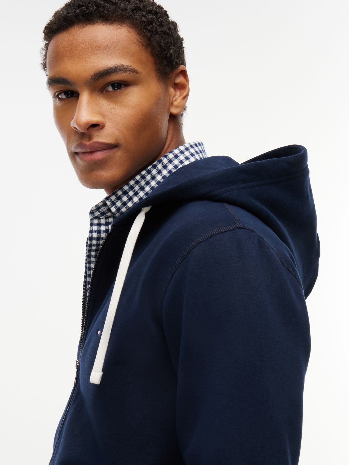 Flag Embroidery Fleece Zip-Thru Hoody — Blue