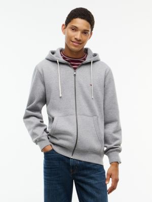 grey flag embroidery fleece zip-thru hoody for men tommy hilfiger