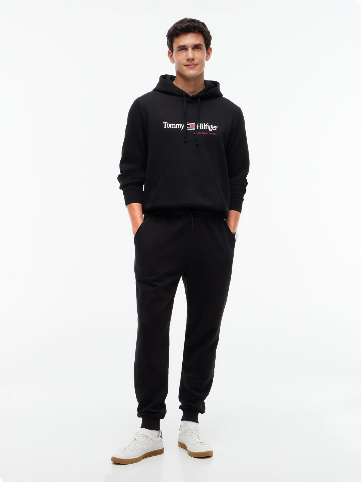Logo Fleece Drawstring Hoody — Black