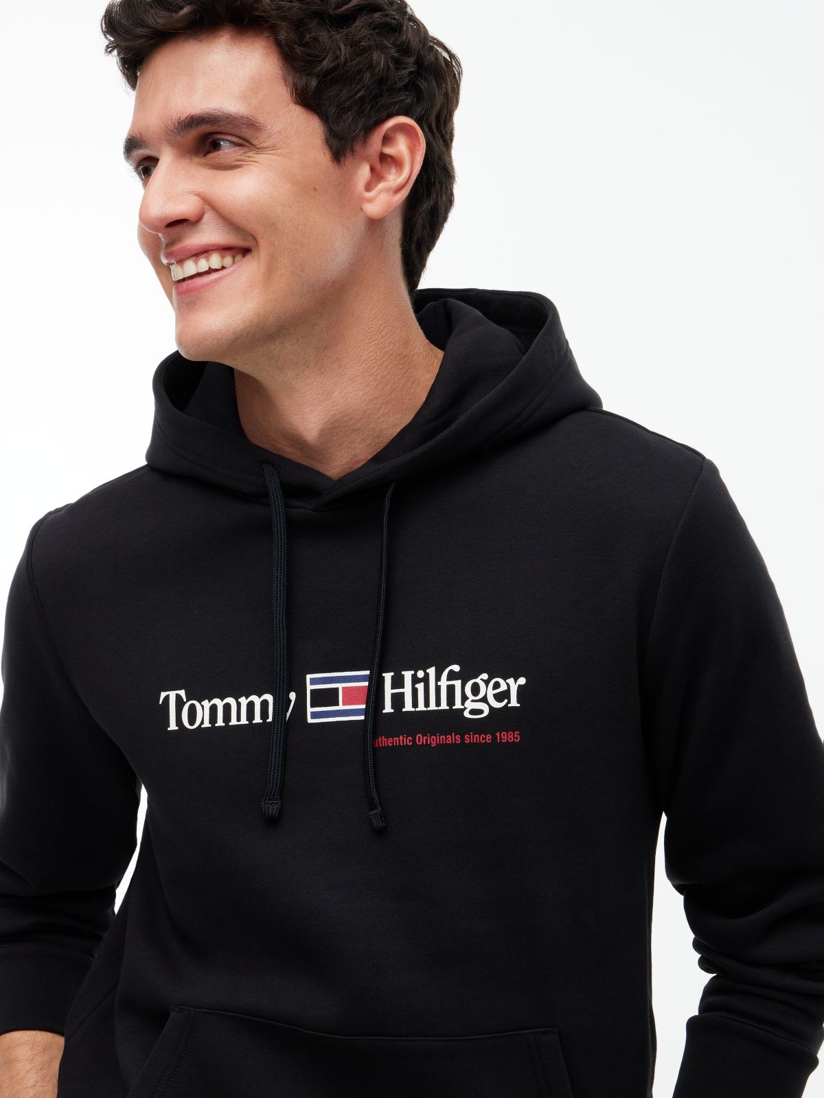 Logo Fleece Drawstring Hoody — Black