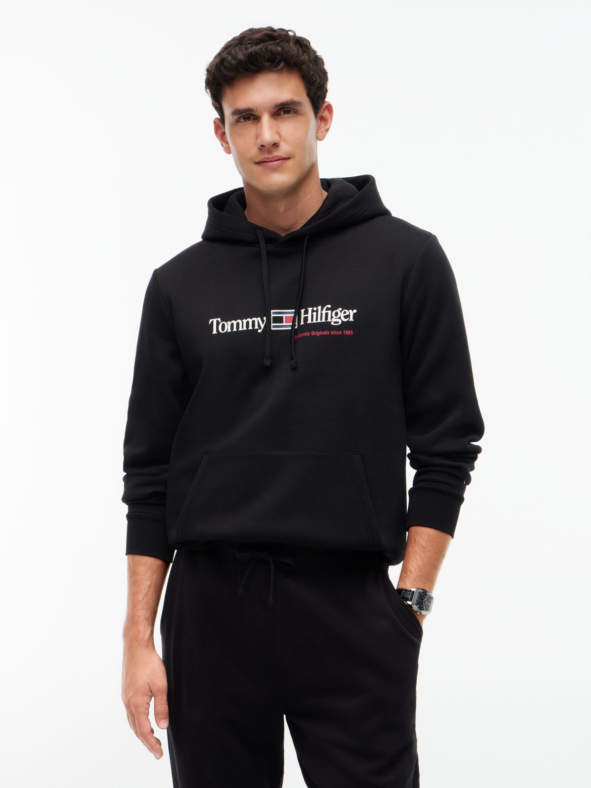 Logo Fleece Drawstring Hoody — Black