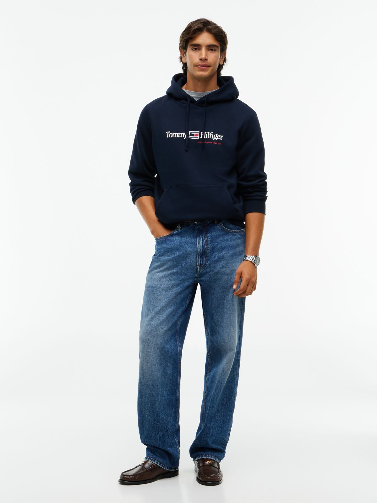 Logo Fleece Drawstring Hoody — Blue