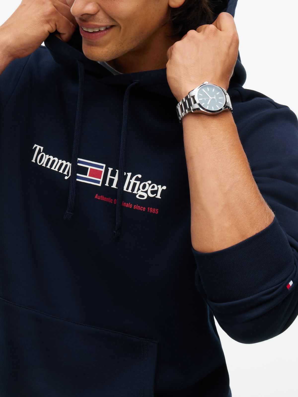 Logo Fleece Drawstring Hoody — Blue