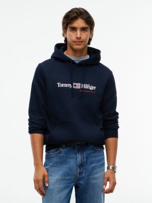sweat à capuche en molleton à cordon et logo blue pour hommes tommy hilfiger