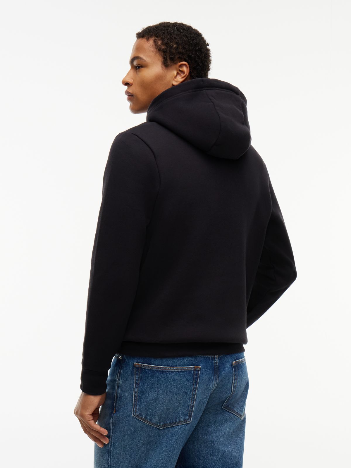 Logo Embroidery Fleece Hoody — Black