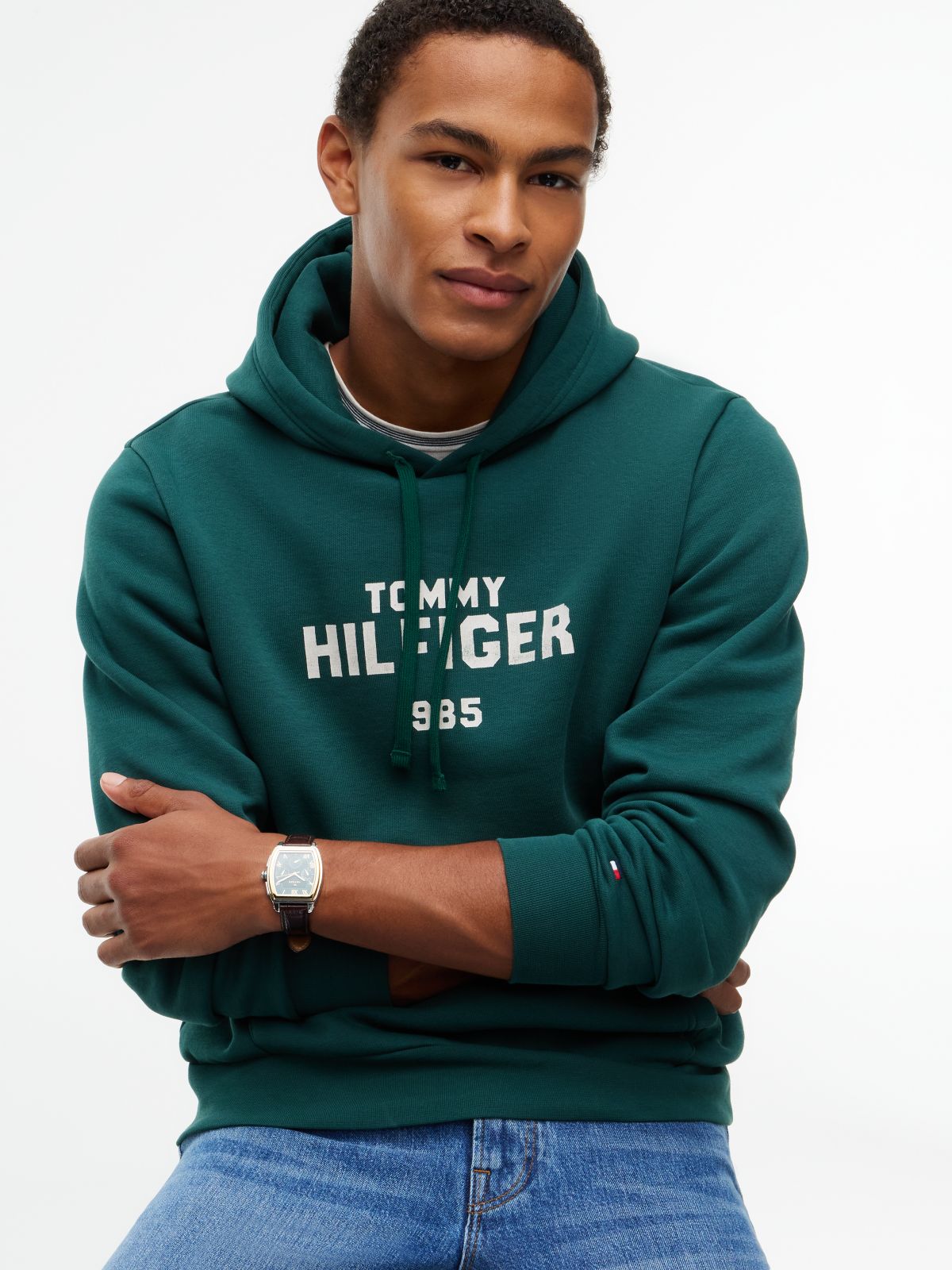 Logo Embroidery Fleece Hoody — Green