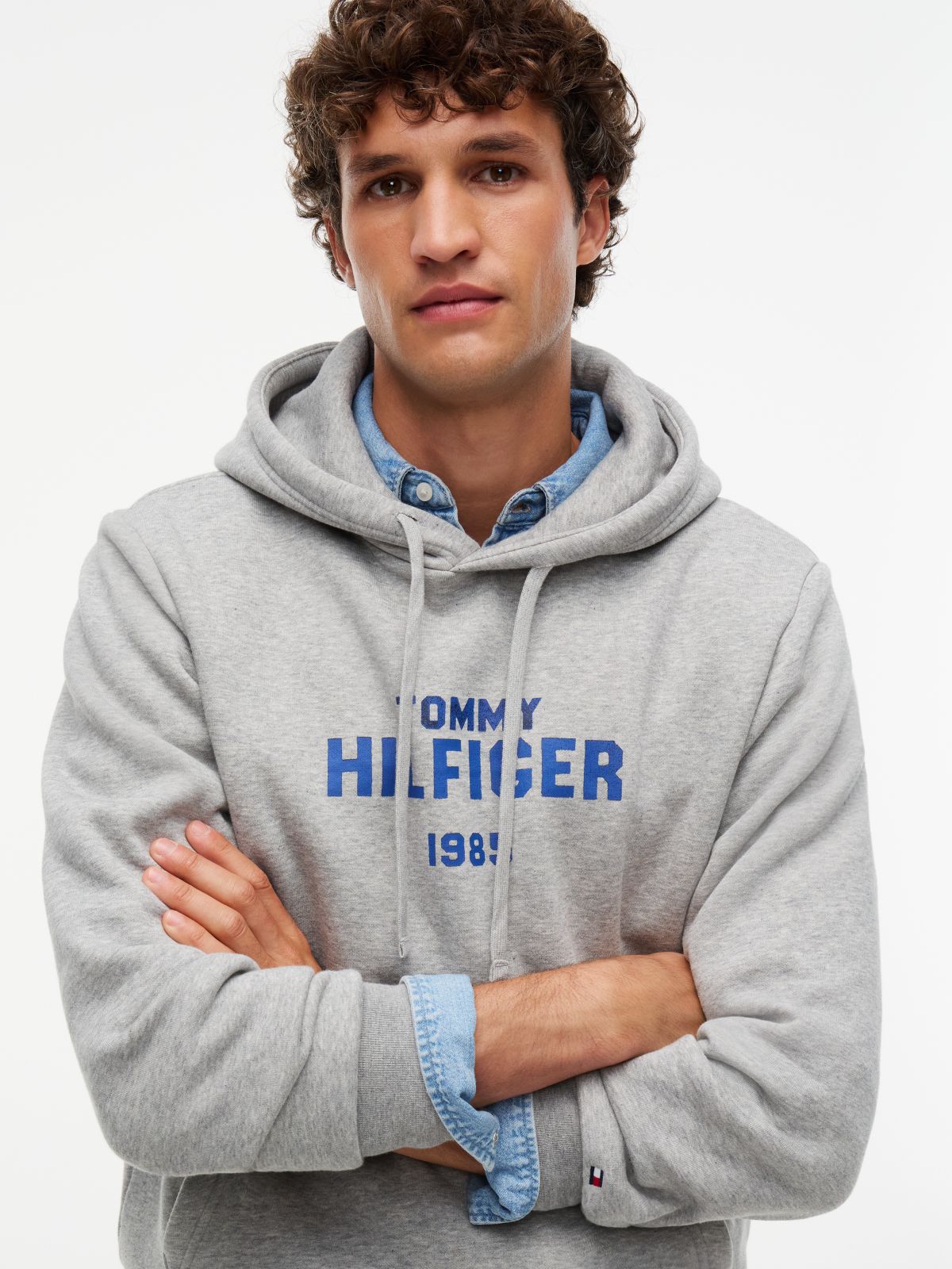 Logo Embroidery Fleece Hoody — Grey