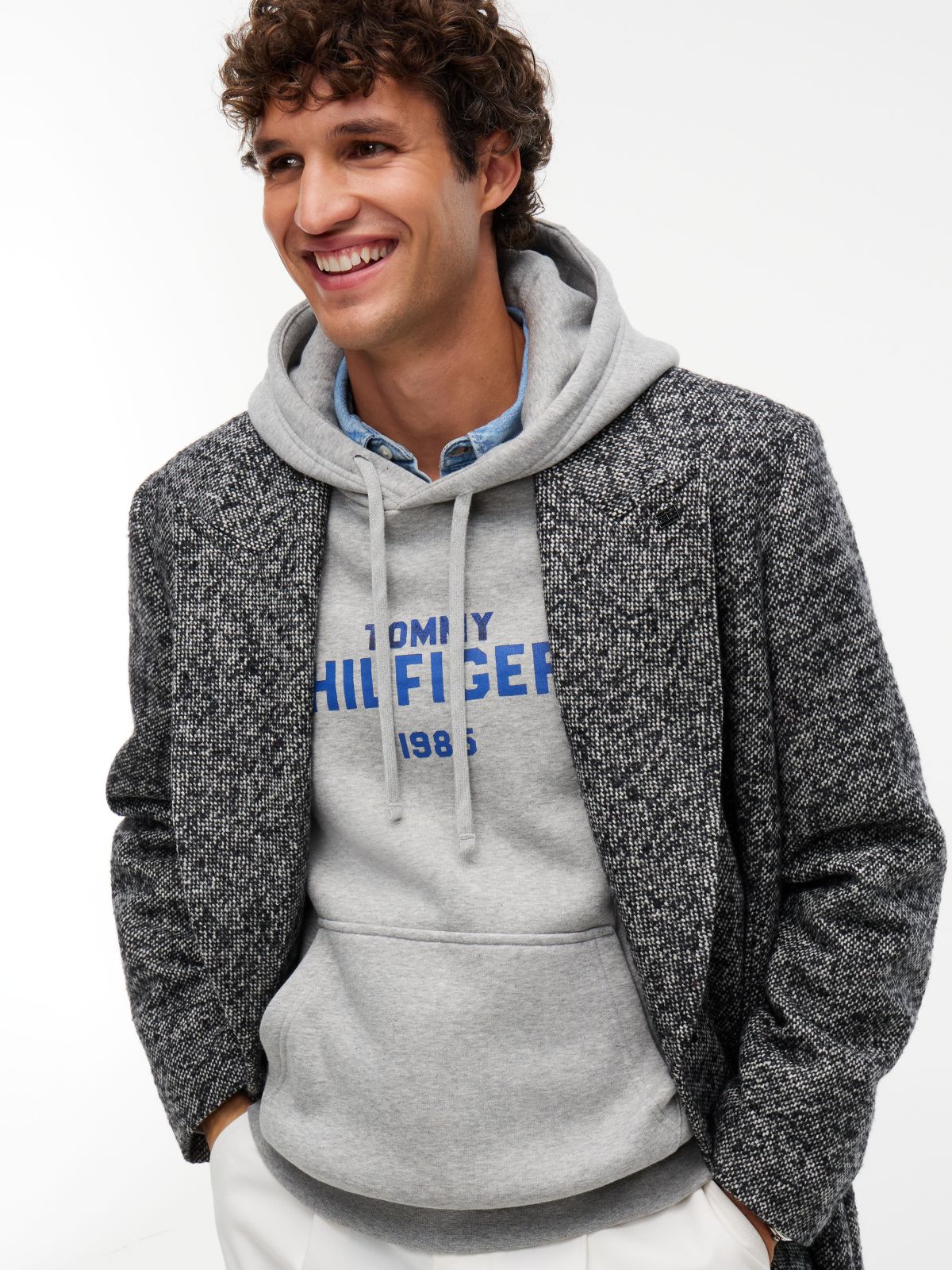 Logo Embroidery Fleece Hoody — Grey