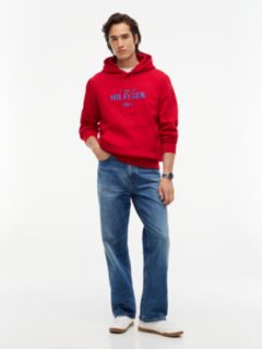Logo Embroidery Fleece Hoody — Red 2