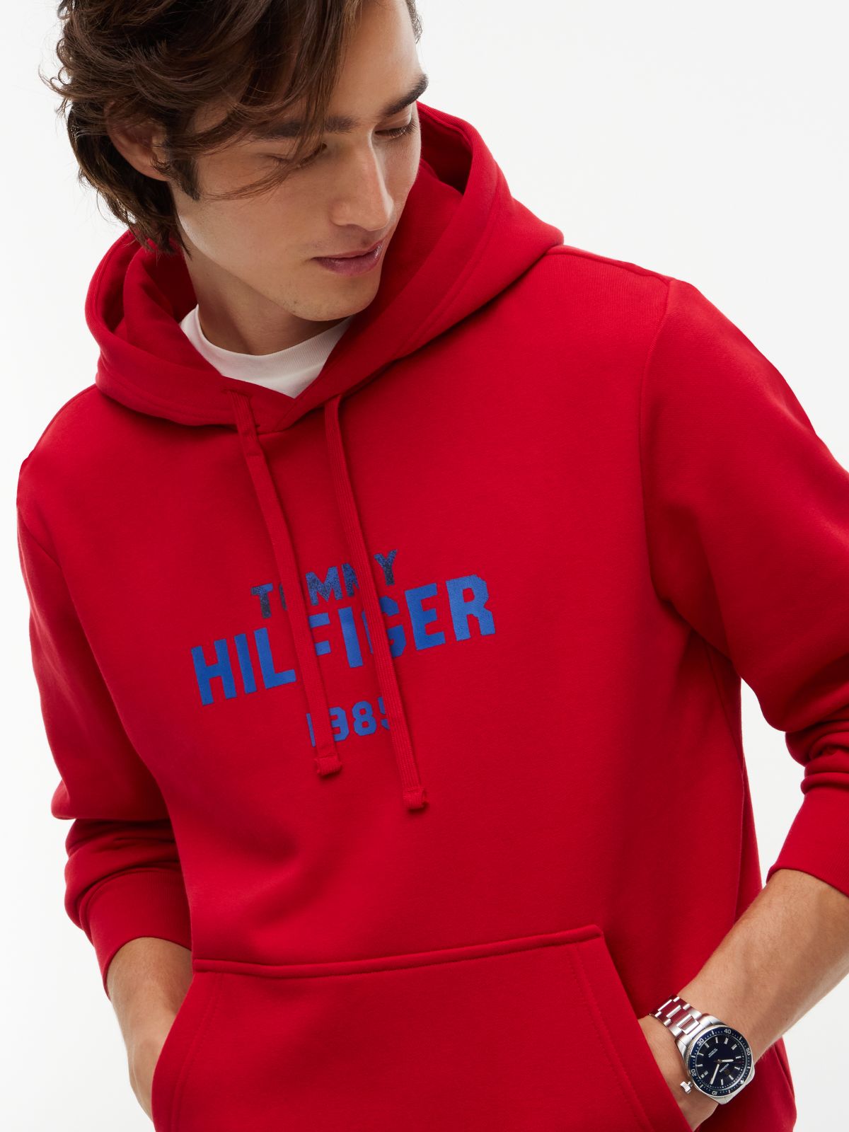 Logo Embroidery Fleece Hoody — Red