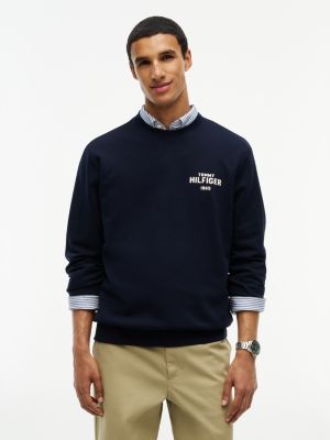 blue 1985 logo terry crew neck sweatshirt for men tommy hilfiger