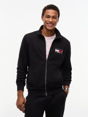 black logo zip-thru terry sweatshirt for men tommy hilfiger