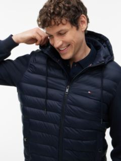 Mixed Texture Zip-Thru Hooded Sweatshirt — Blue 3