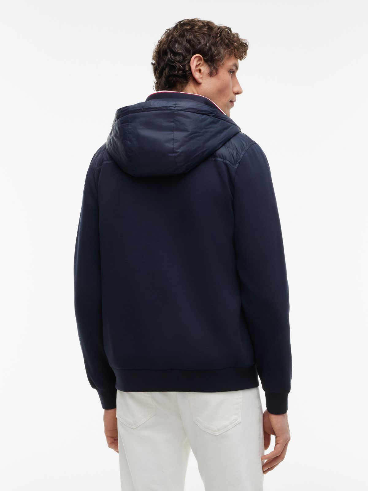 Mixed Texture Zip-Thru Hooded Sweatshirt — Blue