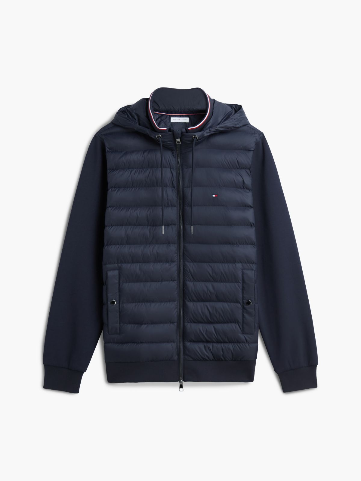 Mixed Texture Zip-Thru Hooded Sweatshirt — Blue