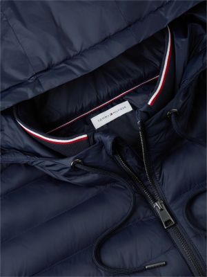 blauw hoodie met rits en gemengde textuur voor heren - tommy hilfiger