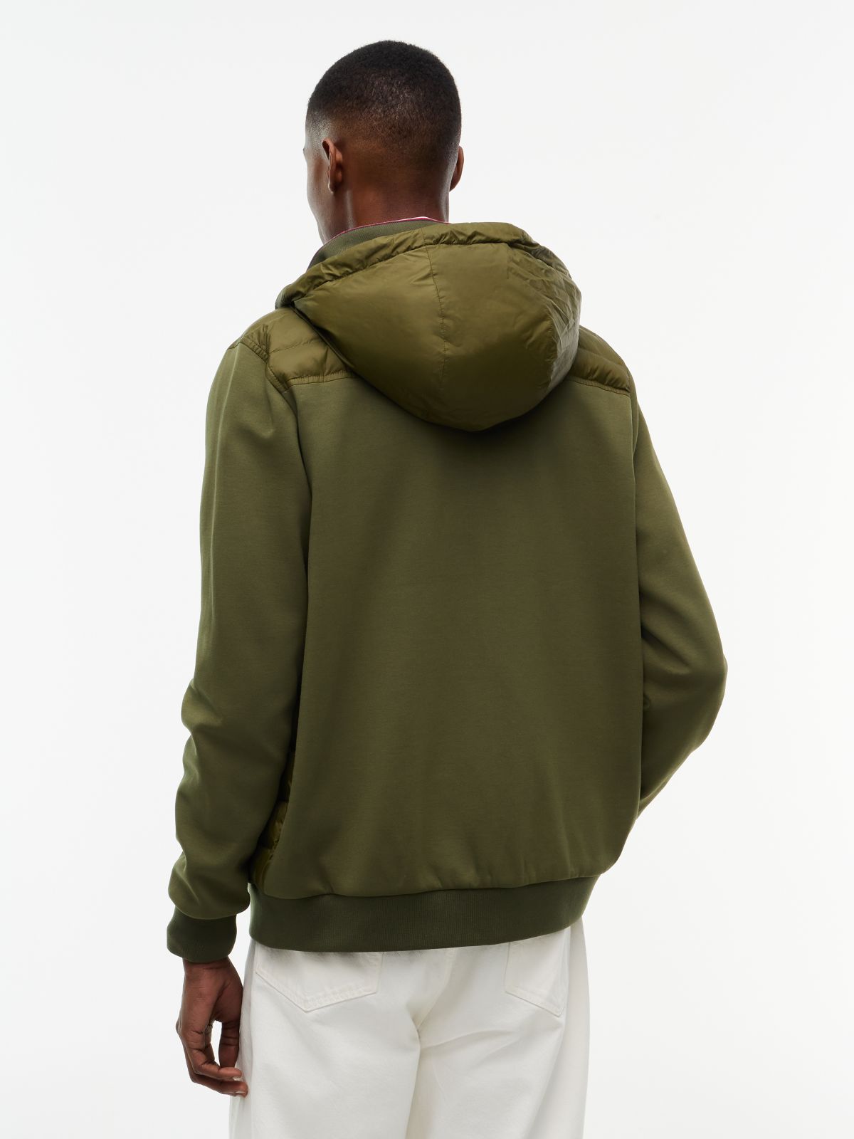 Mixed Texture Zip-Thru Hooded Sweatshirt — Green