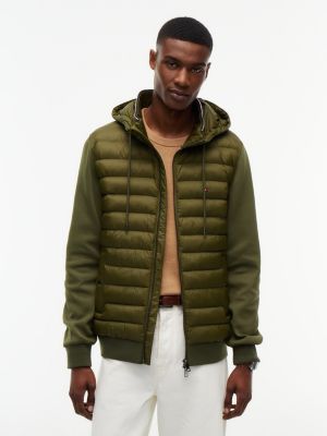 green mixed texture zip-thru hooded sweatshirt for men tommy hilfiger