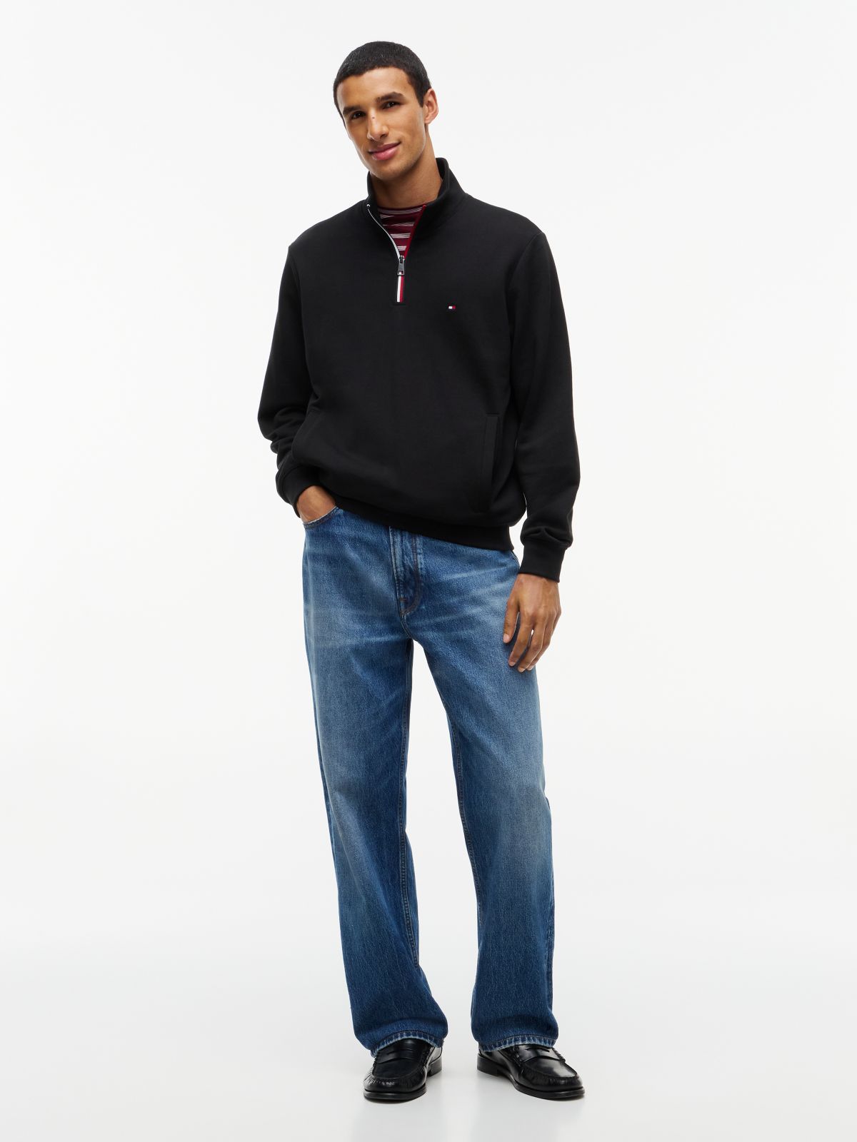 Global Stripe Terry Quarter-Zip Sweatshirt — Black