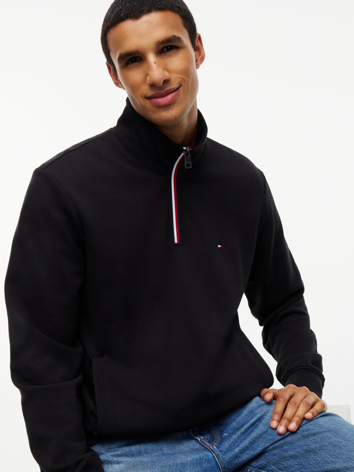 Global Stripe Terry Quarter-Zip Sweatshirt — Black