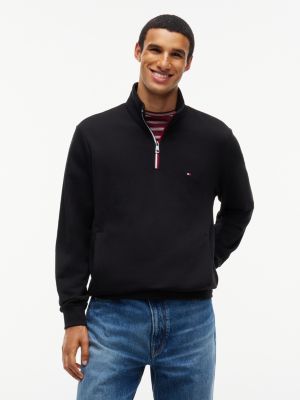 black global stripe terry quarter-zip sweatshirt for men tommy hilfiger