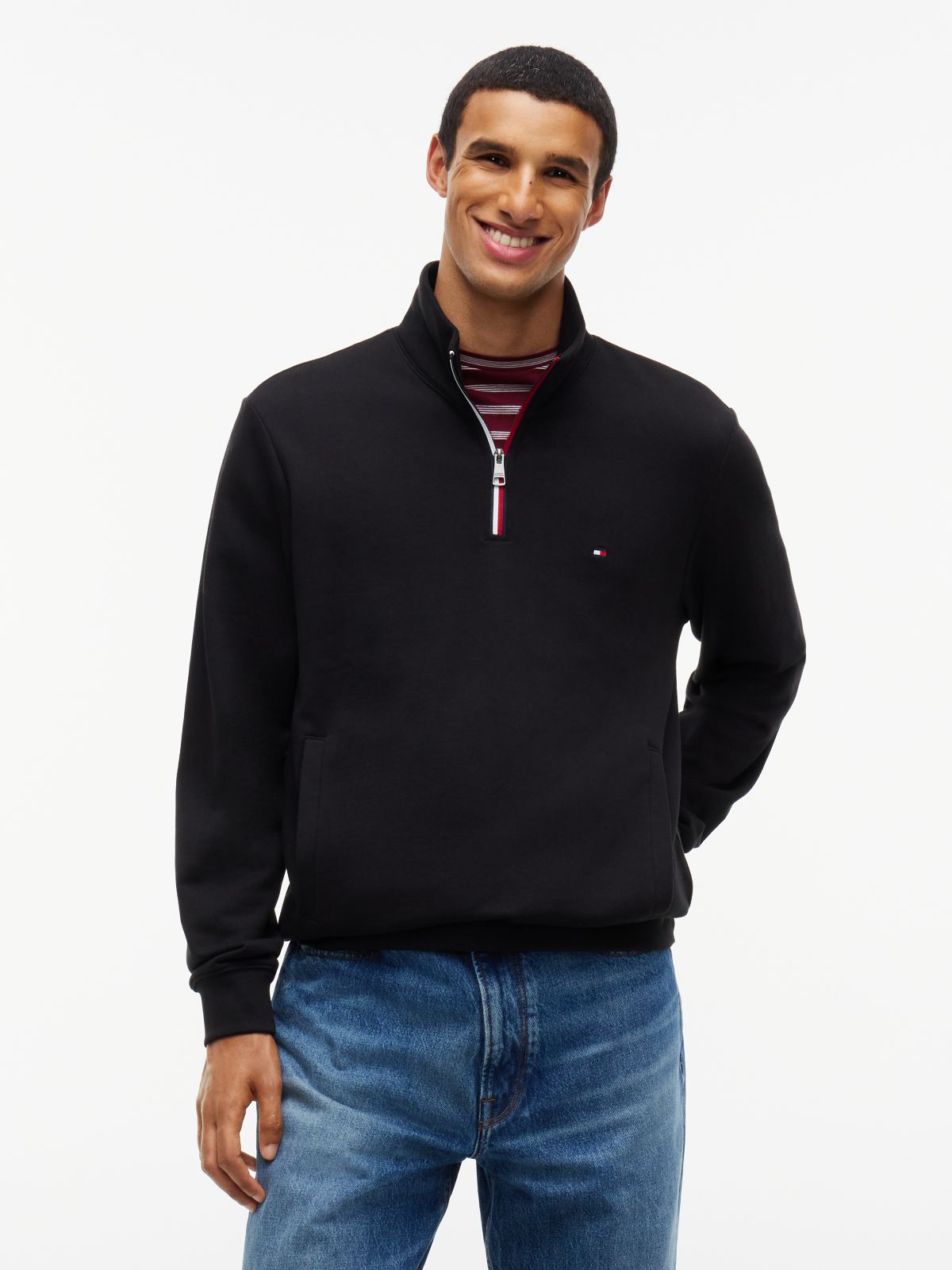 Global Stripe Terry Quarter-Zip Sweatshirt — Black