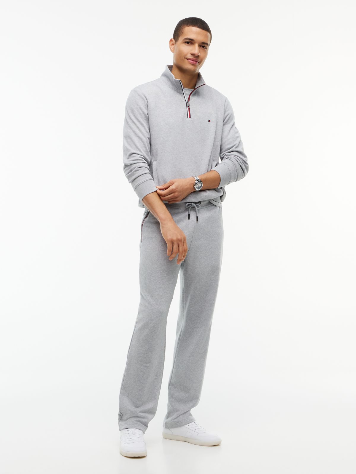 Global Stripe Terry Quarter-Zip Sweatshirt — Grey