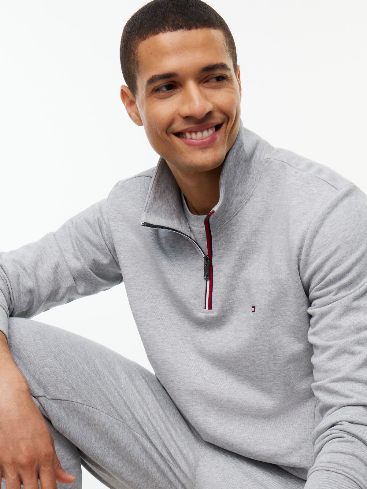 Global Stripe Terry Quarter-Zip Sweatshirt — Grey