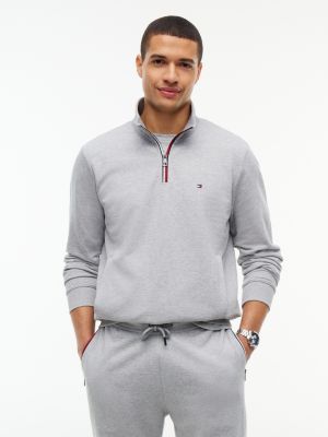 grey terry sweatshirt met signature-streep en kwartrits voor heren - tommy hilfiger