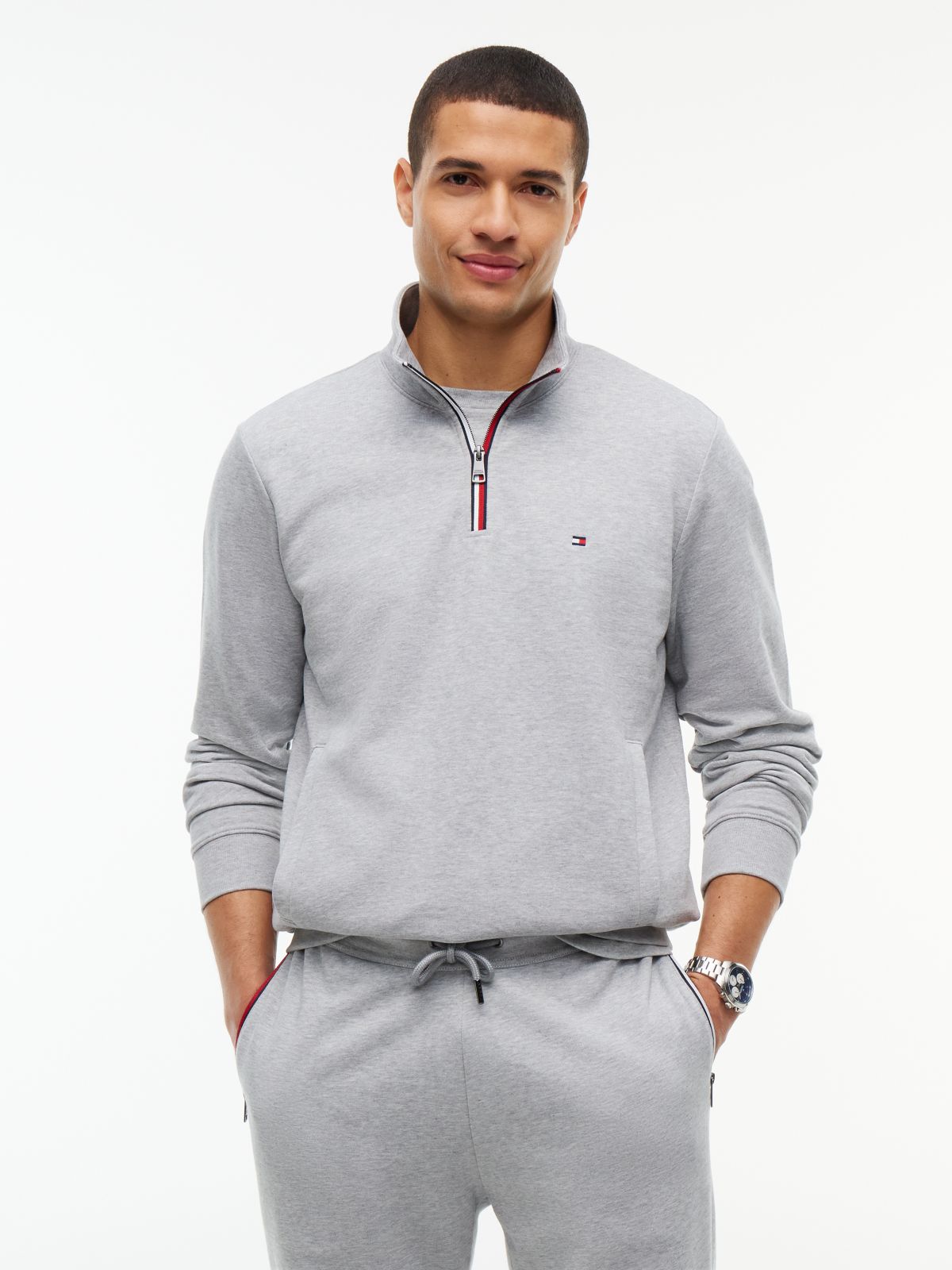Global Stripe Terry Quarter-Zip Sweatshirt — Grey