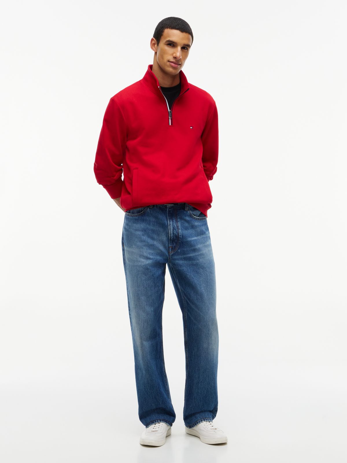 Global Stripe Terry Quarter-Zip Sweatshirt — Red