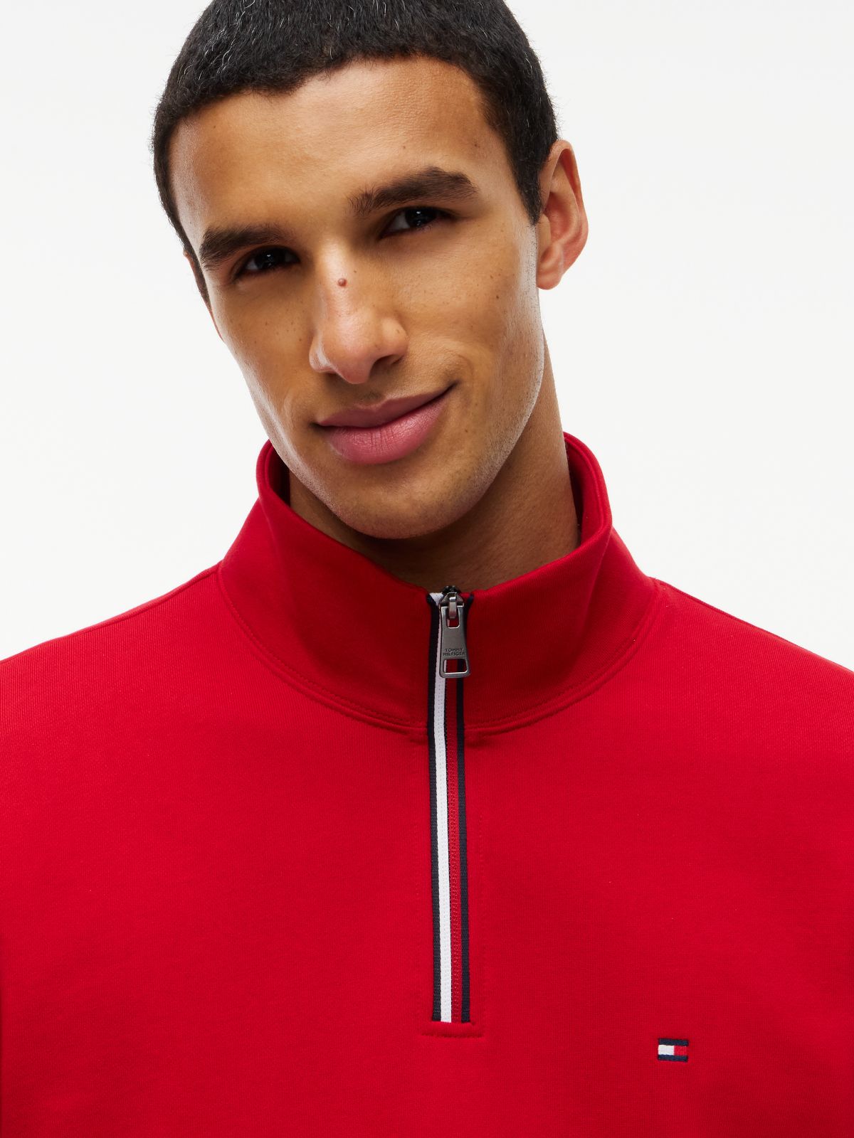 Global Stripe Terry Quarter-Zip Sweatshirt — Red