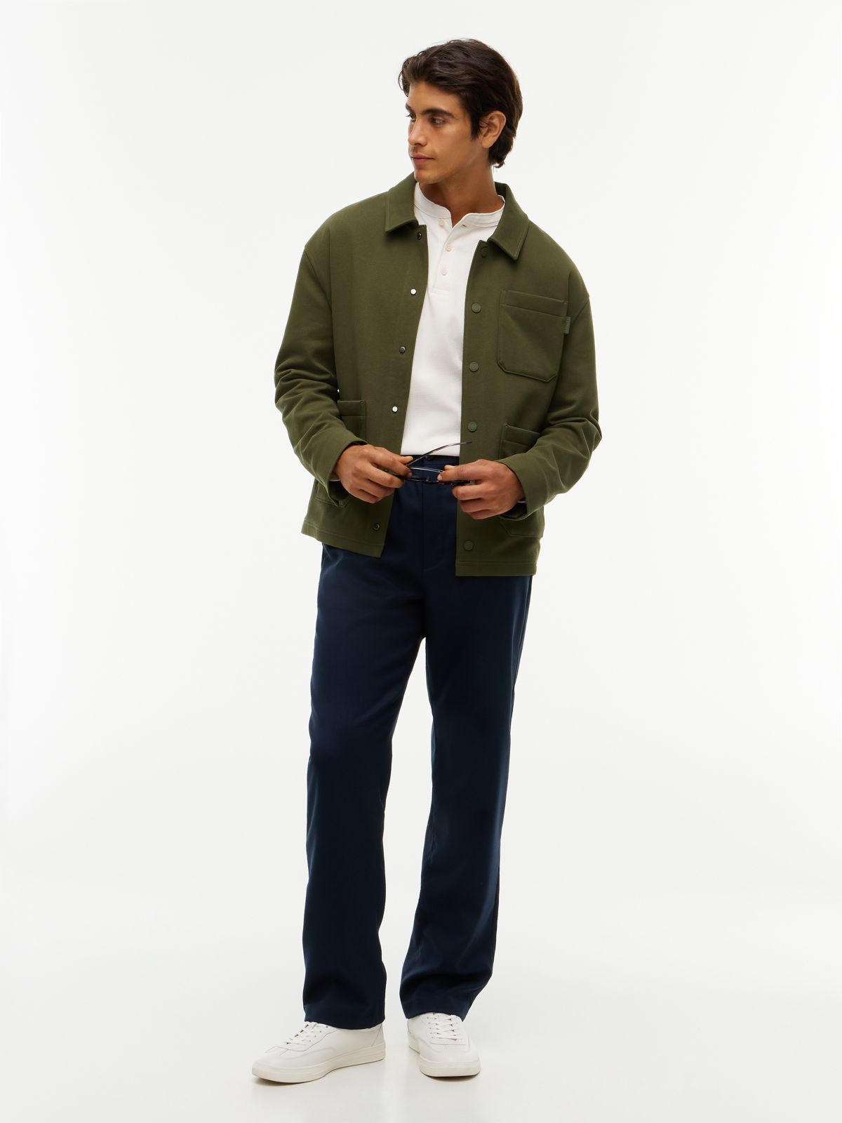 Mixed Texture Relaxed Chore Jacket — Green