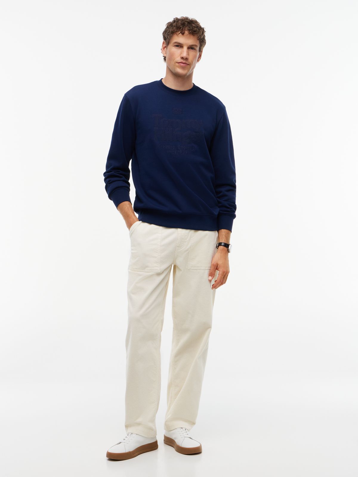 Tonal Logo Embroidery Relaxed Sweatshirt — Blue