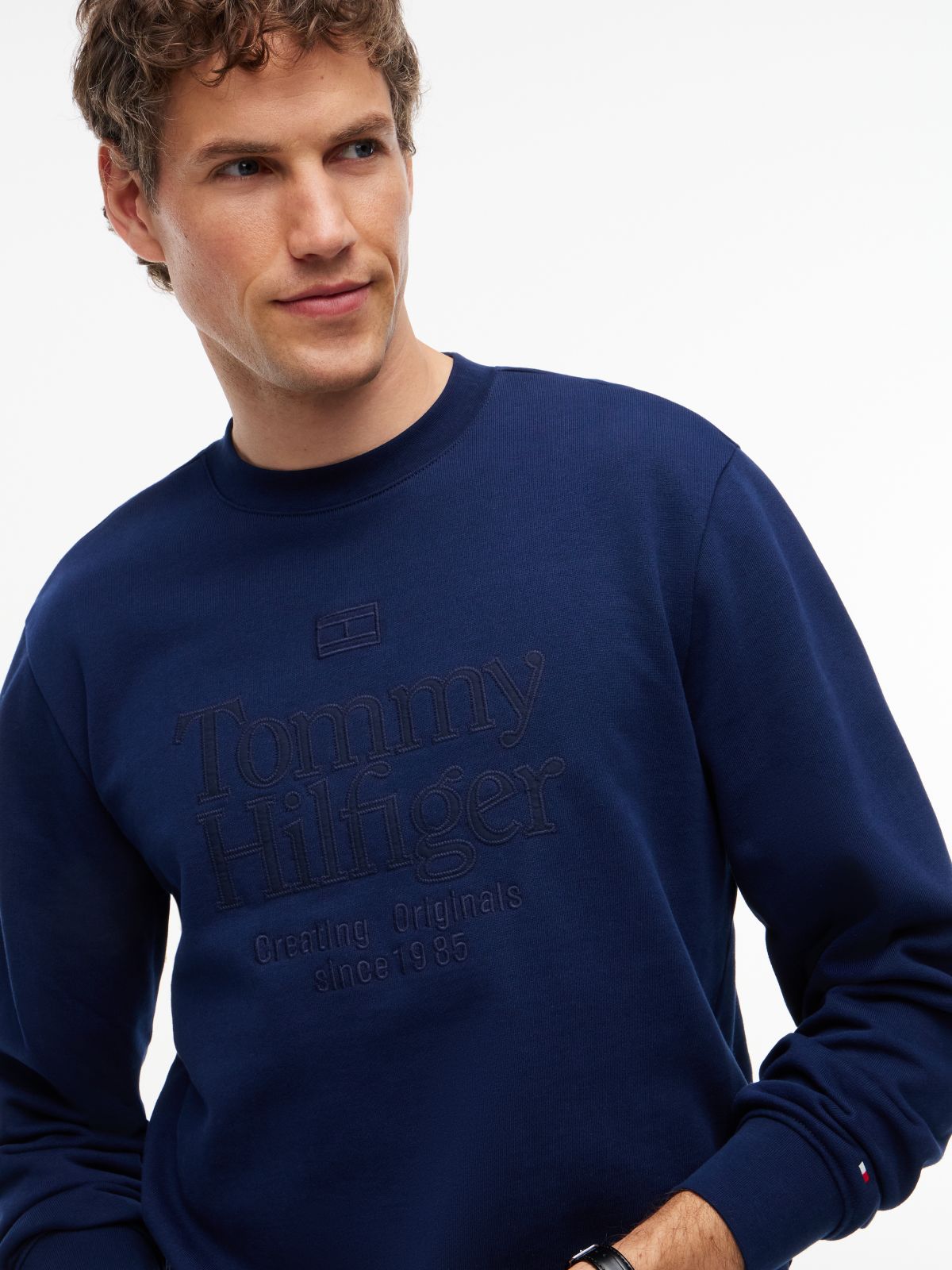 Tonal Logo Embroidery Relaxed Sweatshirt — Blue