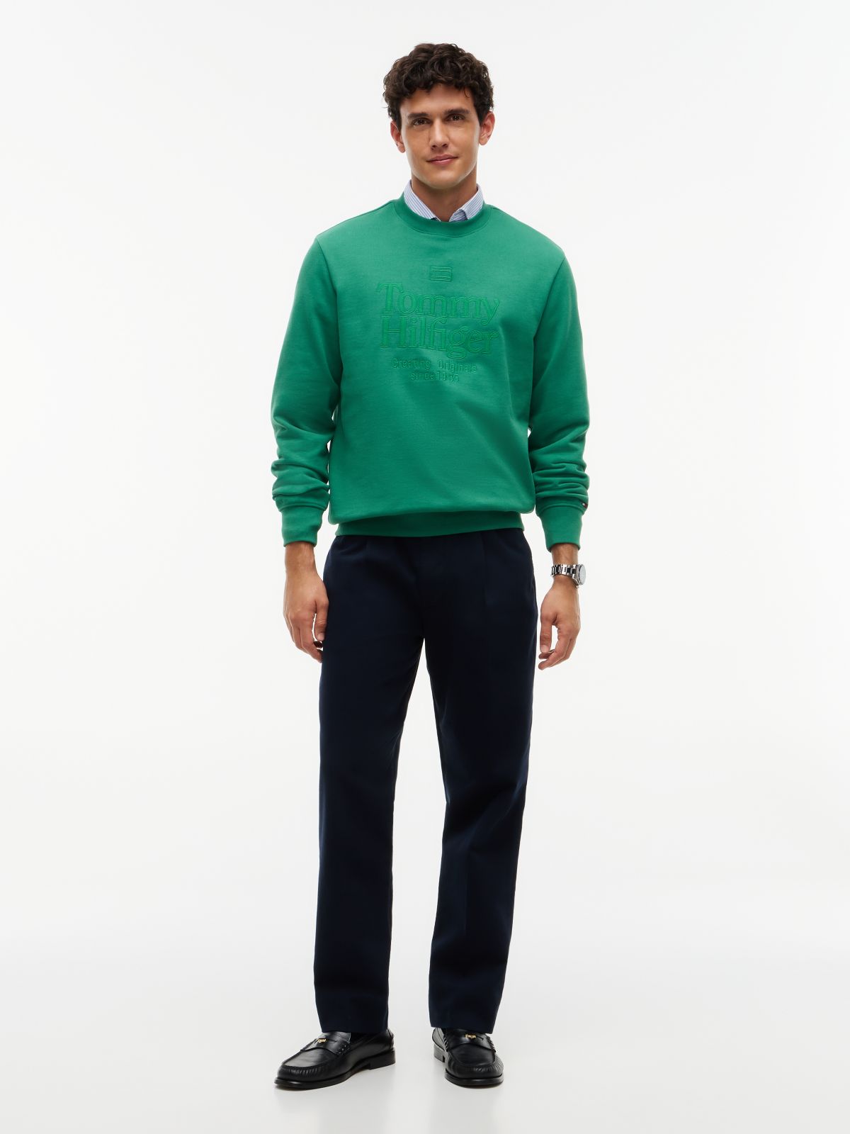 Tonal Logo Embroidery Relaxed Sweatshirt — Green