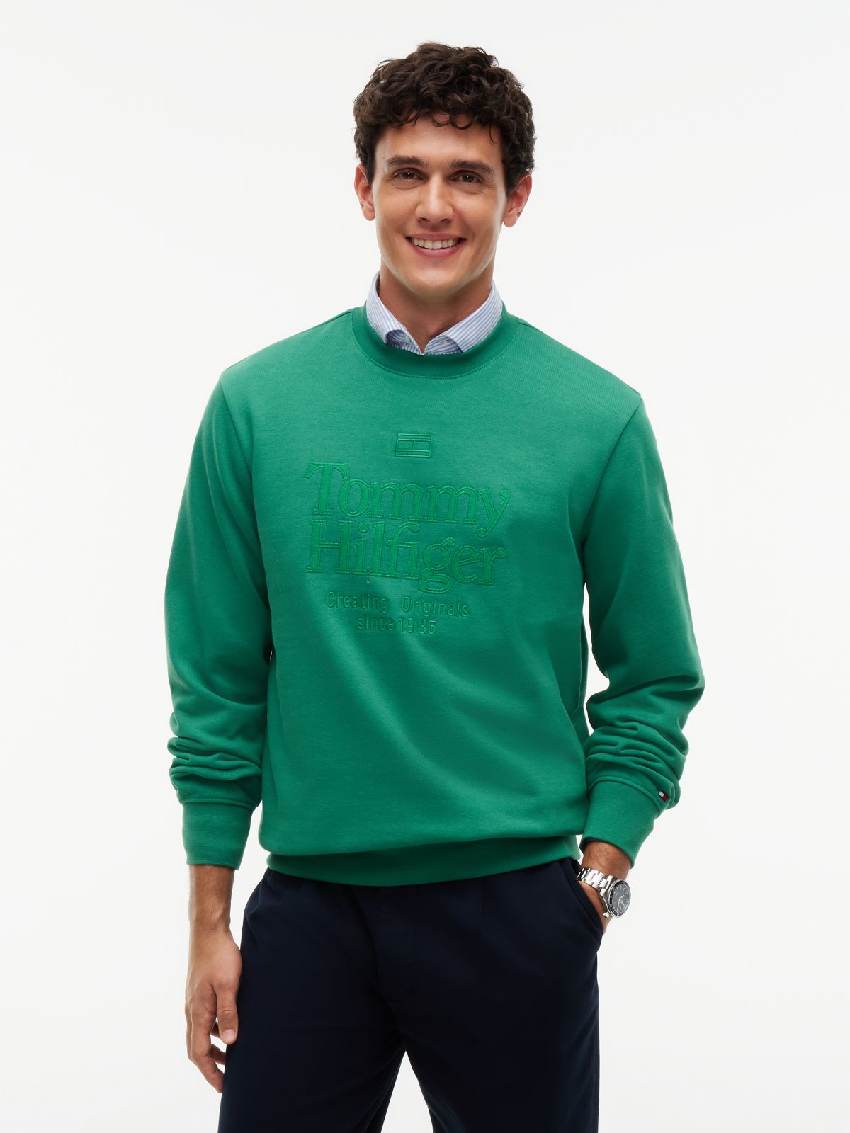 Tonal Logo Embroidery Relaxed Sweatshirt — Green