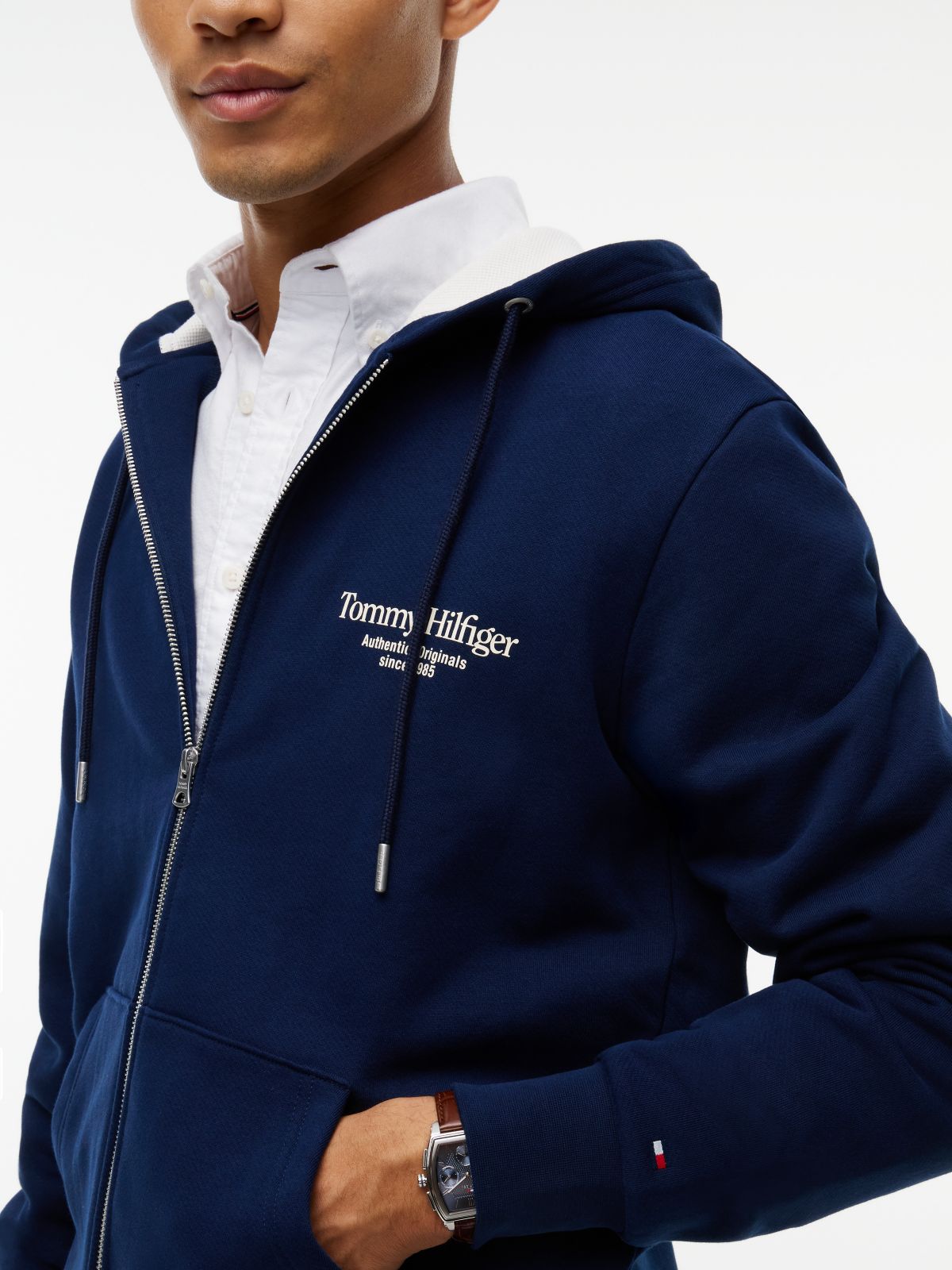 Back Graphic Terry Zip-Thru Hoody — Blue