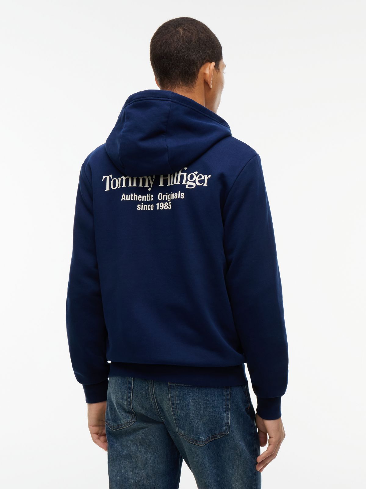 Back Graphic Terry Zip-Thru Hoody — Blue