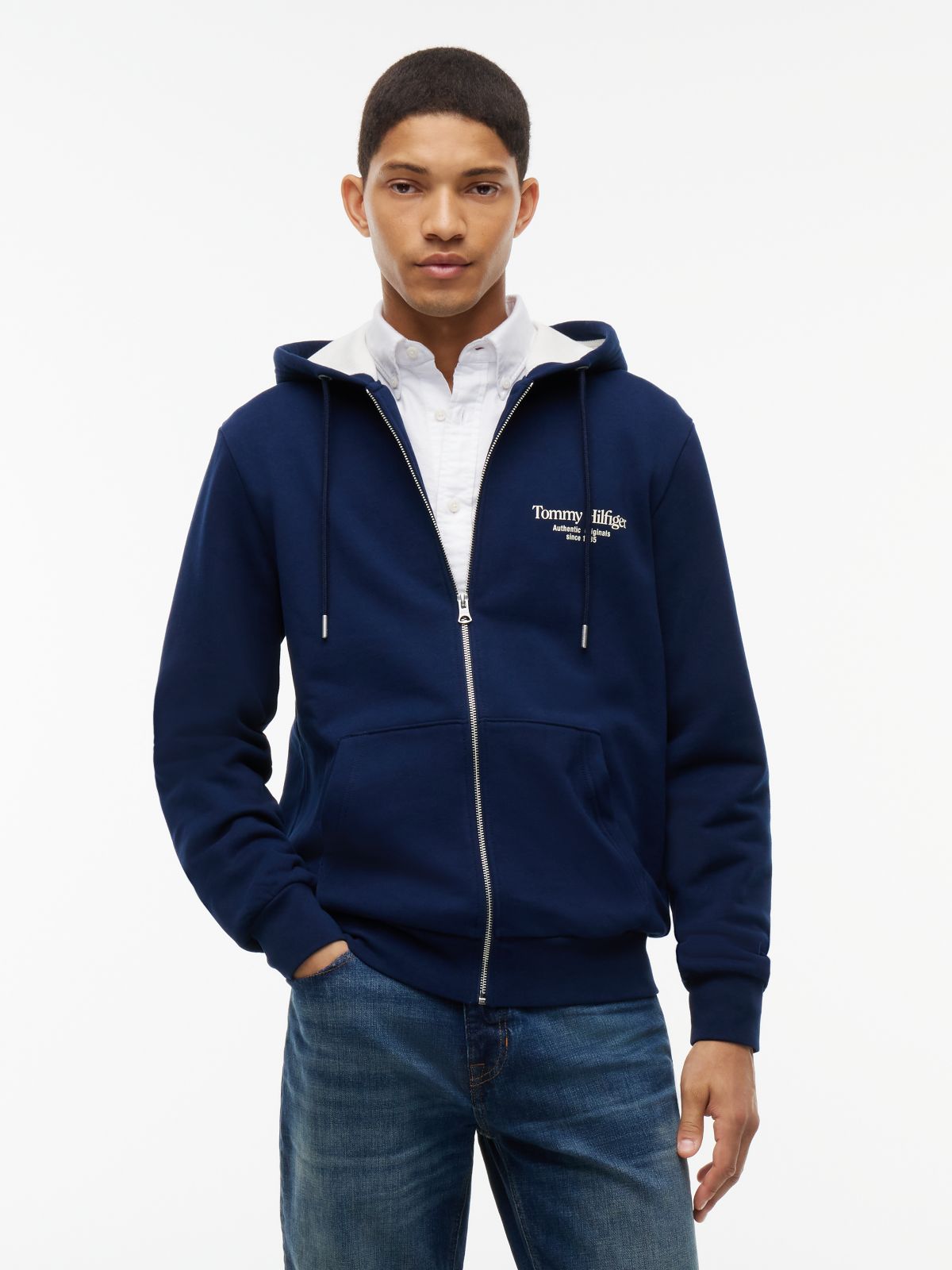 Back Graphic Terry Zip-Thru Hoody — Blue