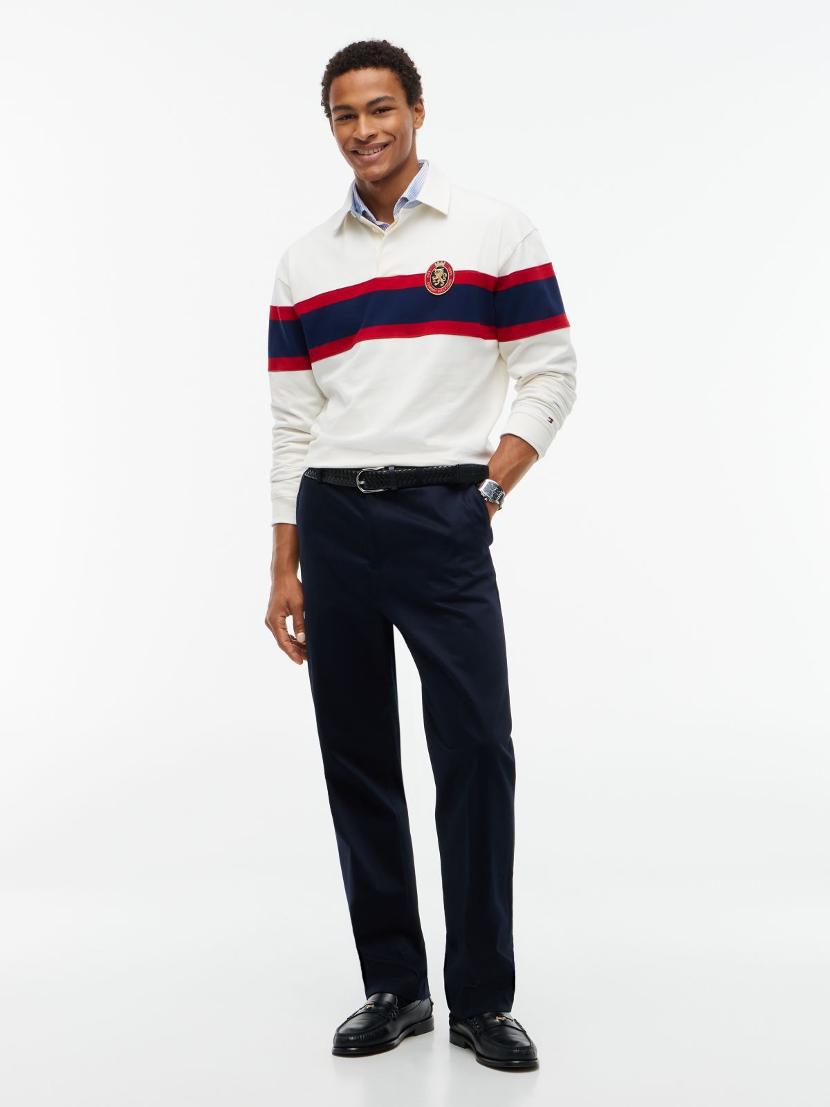 Crest Colour-Blocked Relaxed Rugby Shirt — Yellow