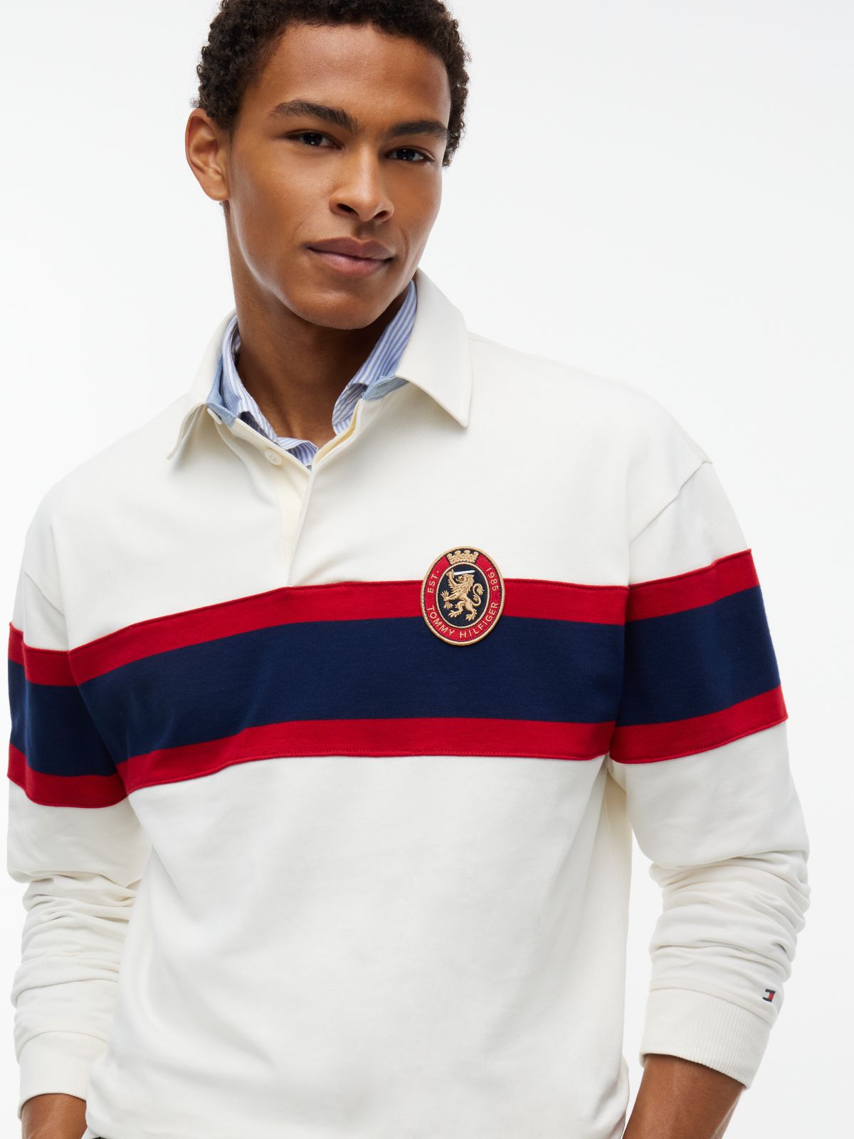 Crest Colour-Blocked Relaxed Rugby Shirt — Yellow